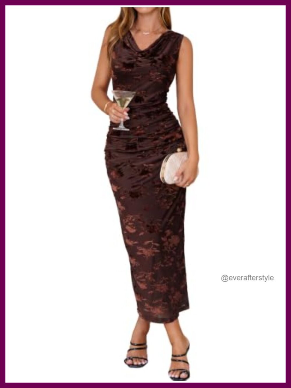 Velvet Burnout Floral Maxi Dress Cowl Neck Formal